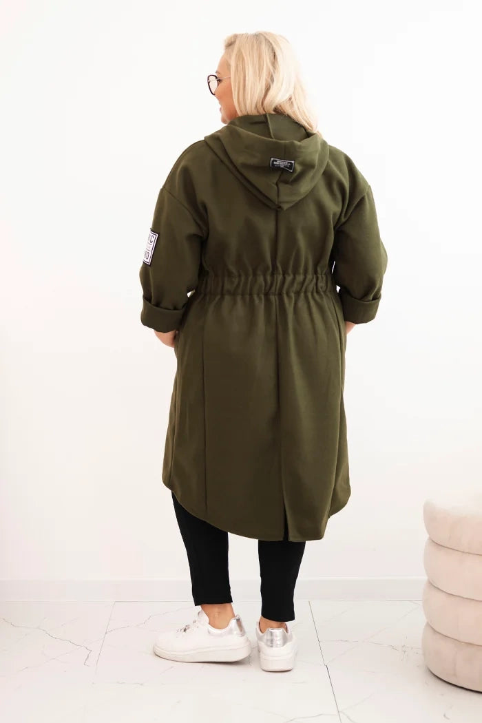 Elegantní dámský kabát Plus Size khaki