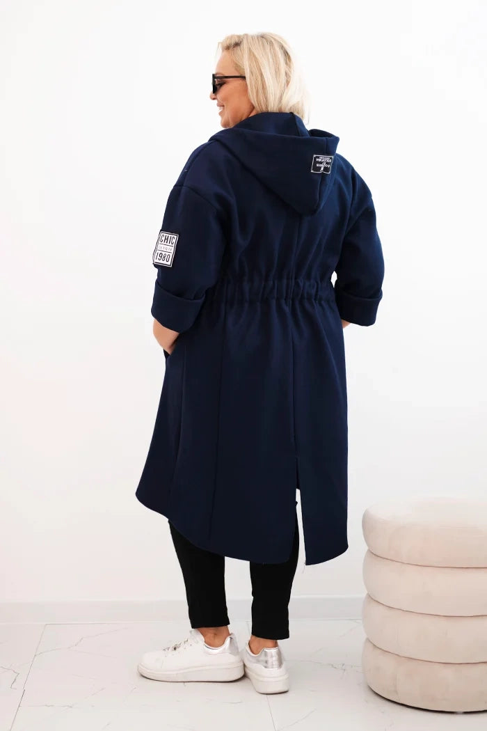 Elegantní dámský kabát Plus Size námořnická