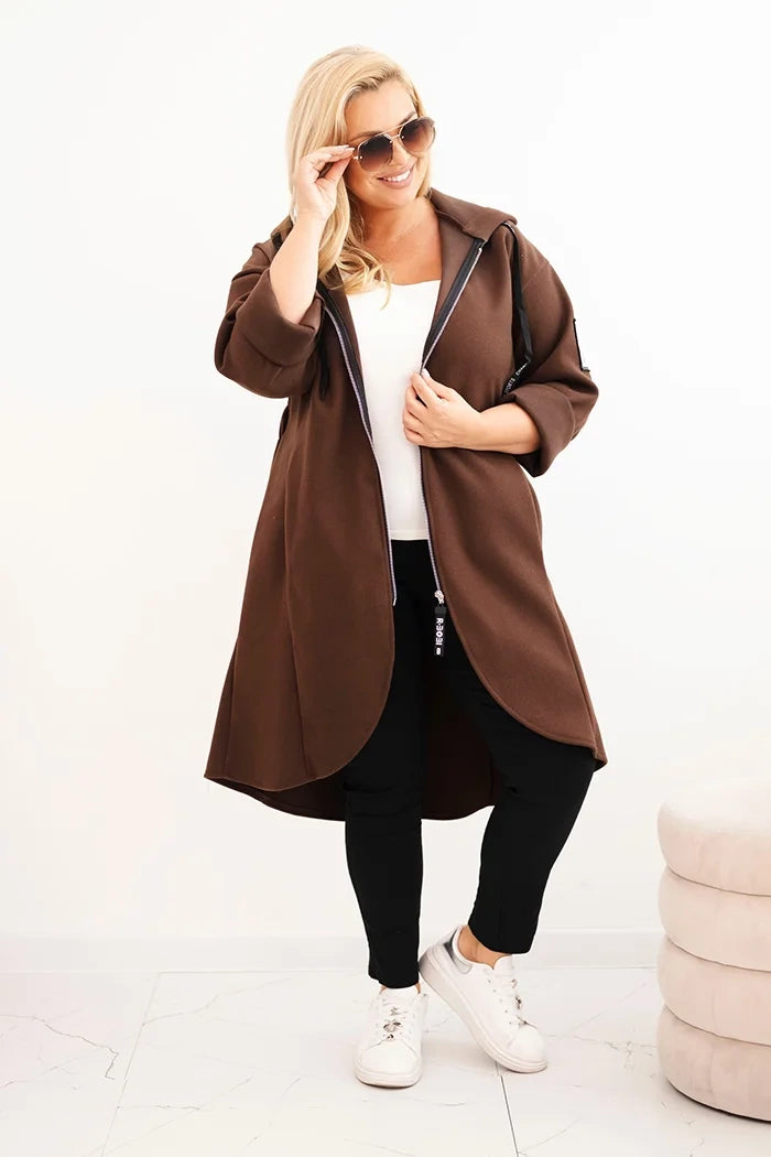 Elegantní dámský kabát Plus Size hnědá