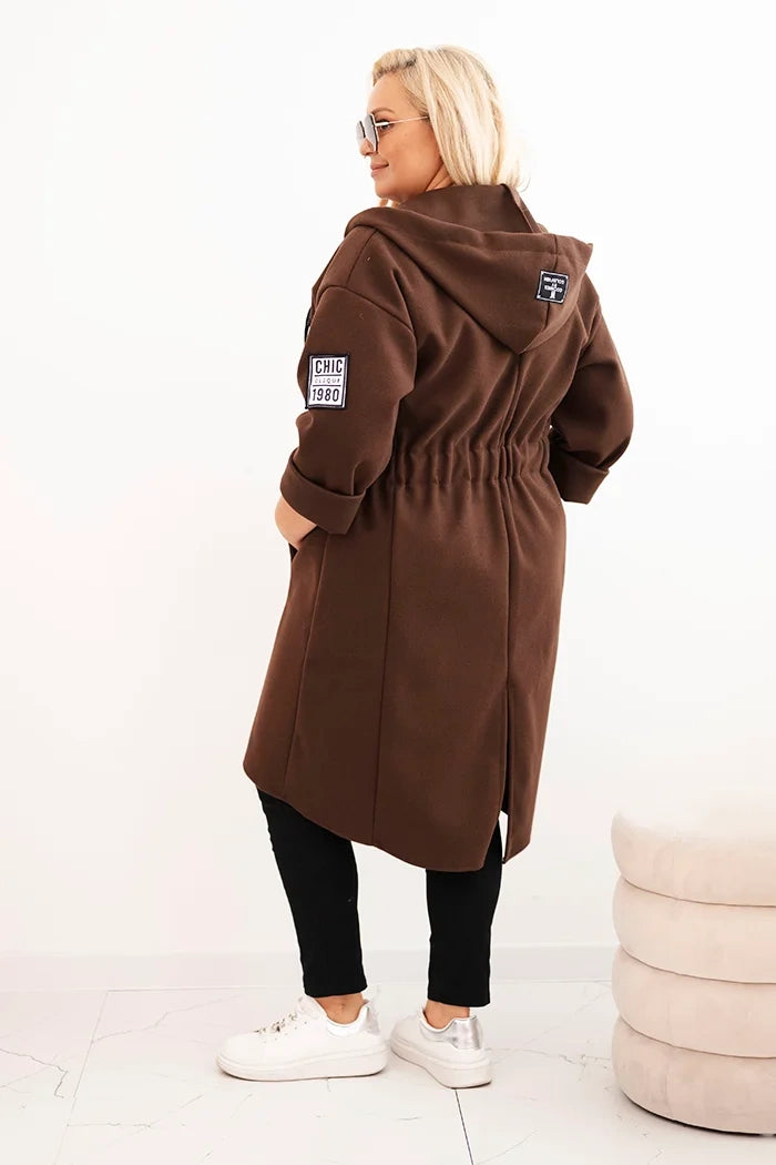 Elegantní dámský kabát Plus Size hnědá