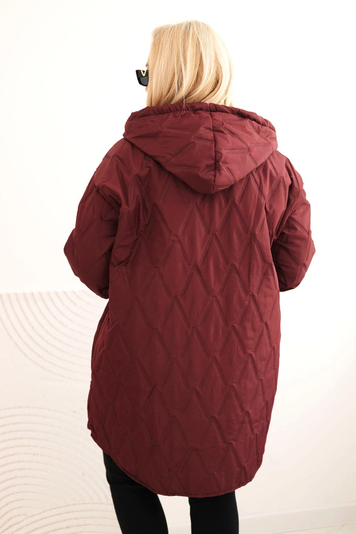 Dámska bunda Plus Size prešívaná s kapucňou a nápisom HOPE slivková univerzálne