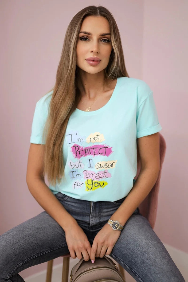 Blúzka s potlačou Perfect mäta univerzálne