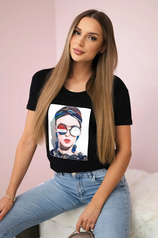 Blúzka s grafikou ženy čierna univerzálne