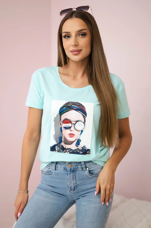 Blúzka s grafikou ženy mäta univerzálne