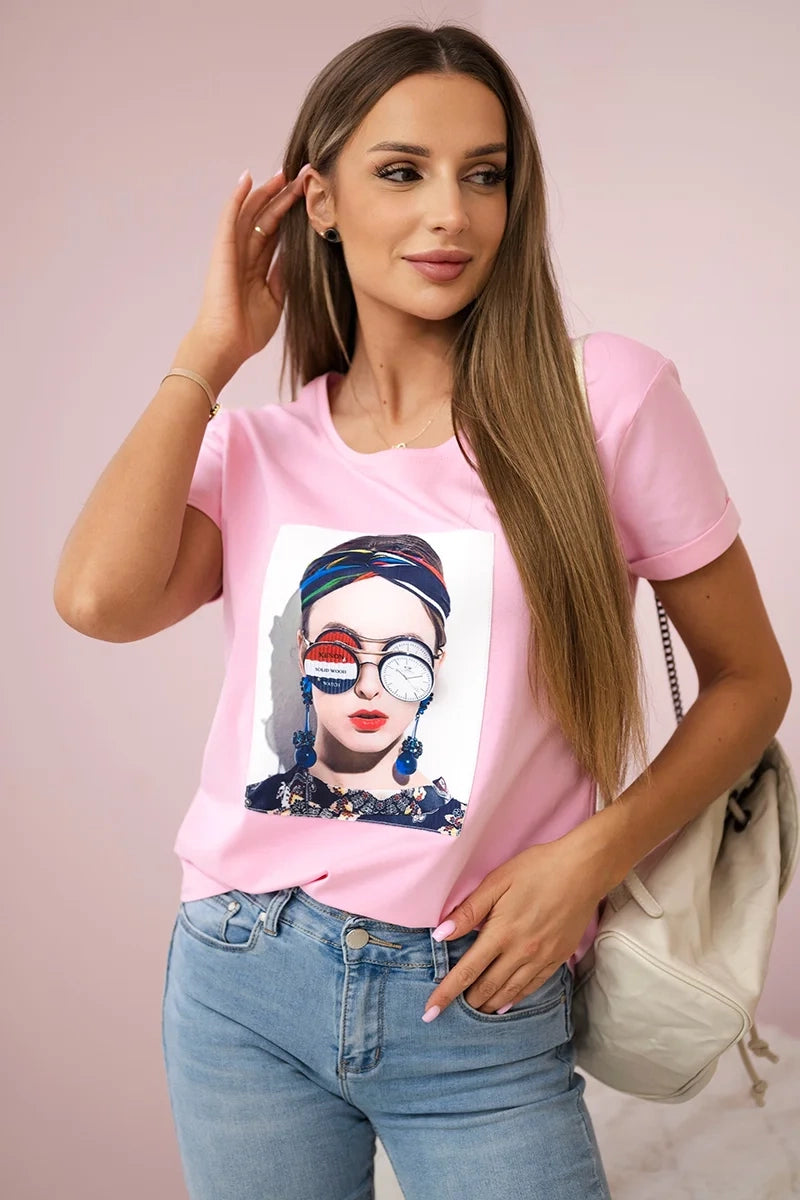 Blúzka s grafikou ženy prášková ružová univerzálne