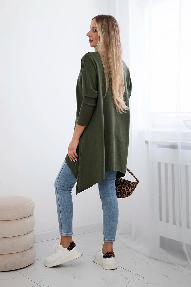 Blúzka oversize s potlačou dúhových pier khaki univerzálne