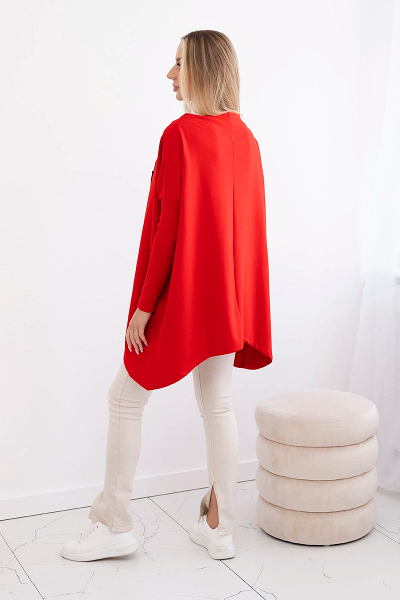 Mikina oversize s asymetrickými stranami červená univerzálne