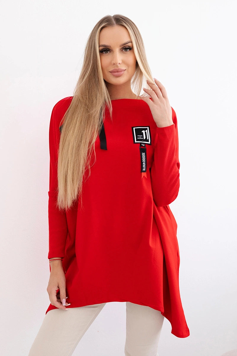 Mikina oversize s asymetrickými stranami červená univerzálne