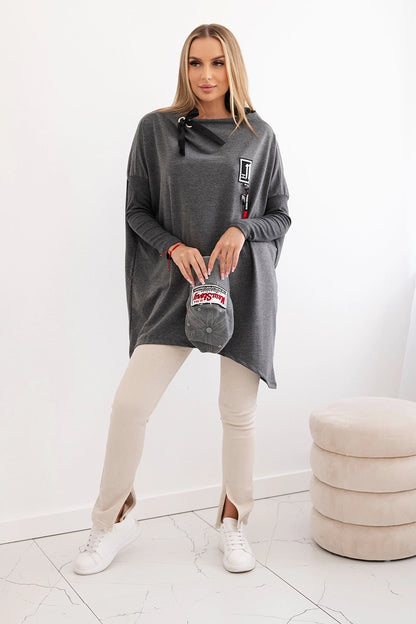 Mikina oversize s asymetrickými stranami grafitu univerzálne