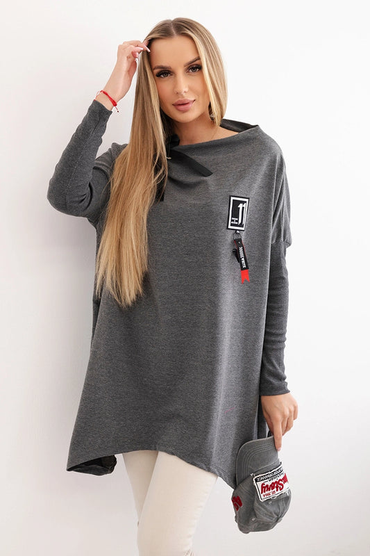 Mikina oversize s asymetrickými stranami grafitu univerzálne