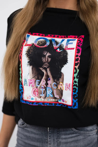 Blúzka s grafikou American Girl čierna S/M - L/XL S/M
