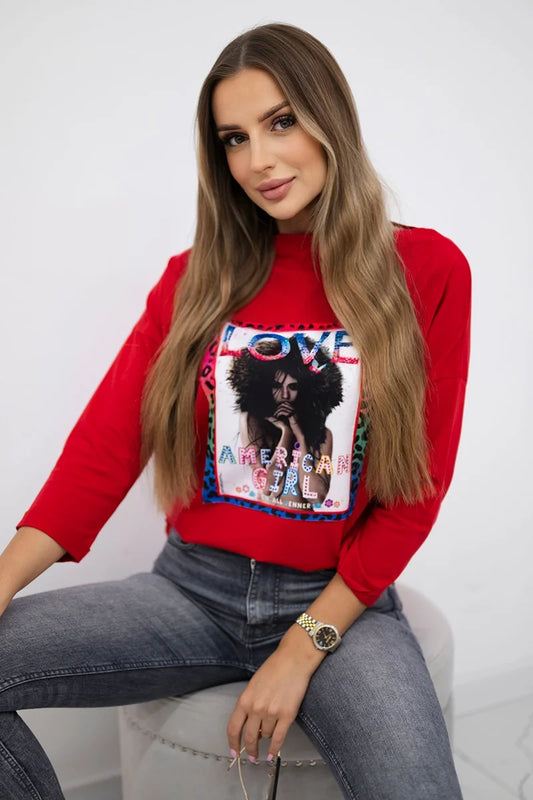 Blúzka s grafikou American Girl červená S/M - L/XL L/XL