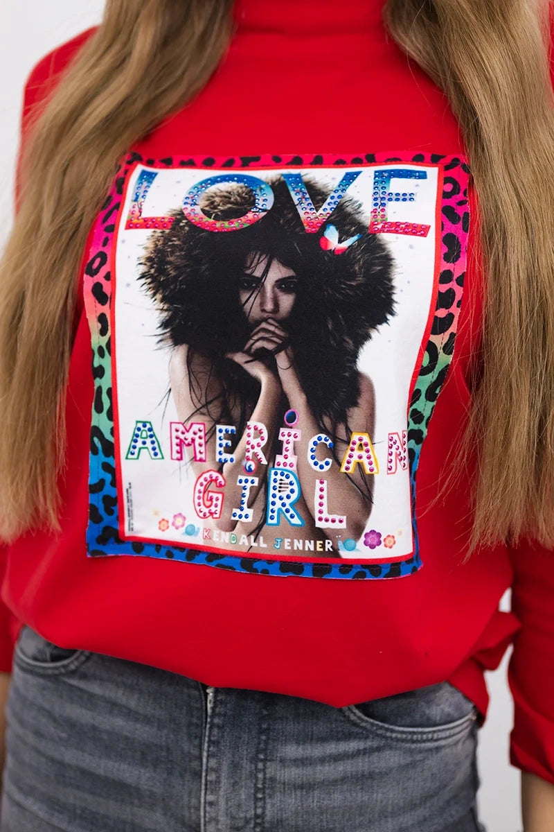 Blúzka s grafikou American Girl červená S/M - L/XL S/M