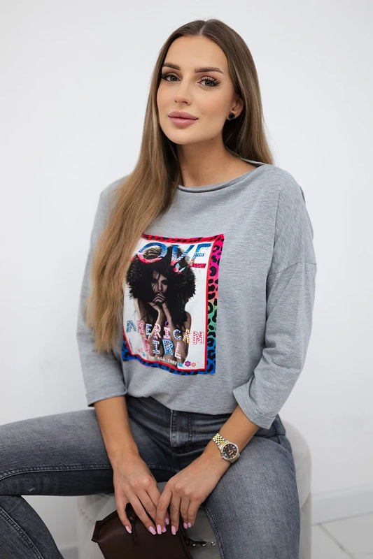 Blúzka s grafikou American Girl šedá S/M - L/XL L/XL