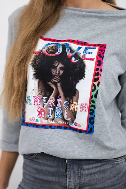 Blúzka s grafikou American Girl šedá S/M - L/XL L/XL
