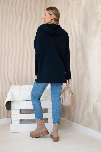 Tunika so zipsom na kapote Oversize námornícka modrá univerzálne