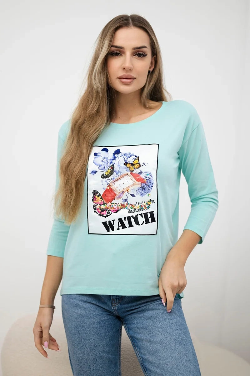Blúzka s grafikou 3D Watch mäta univerzálne