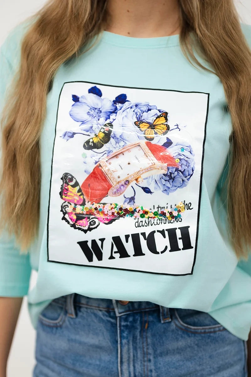 Blúzka s grafikou 3D Watch mäta univerzálne