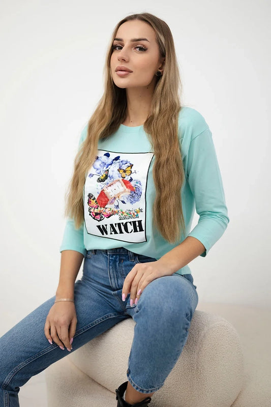Blúzka s grafikou 3D Watch mäta univerzálne