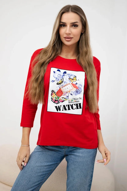 Blúzka s grafikou 3D Watch červená univerzálne