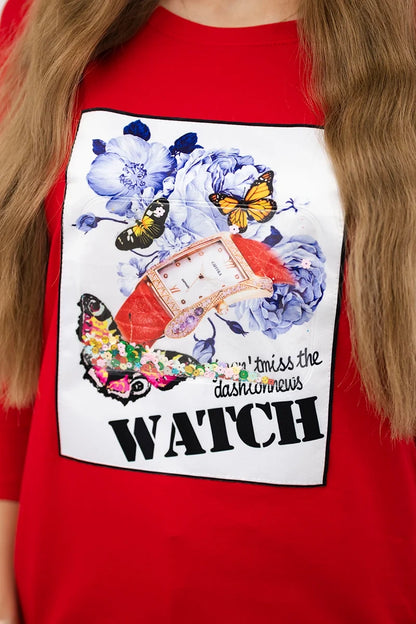 Blúzka s grafikou 3D Watch červená univerzálne