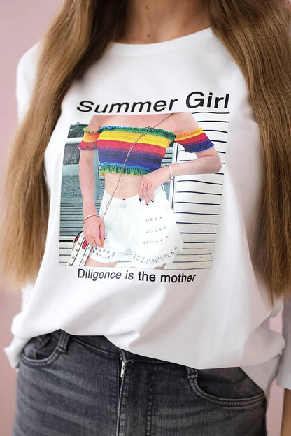 Blúzka s potlačou Summer Girl biela univerzálne