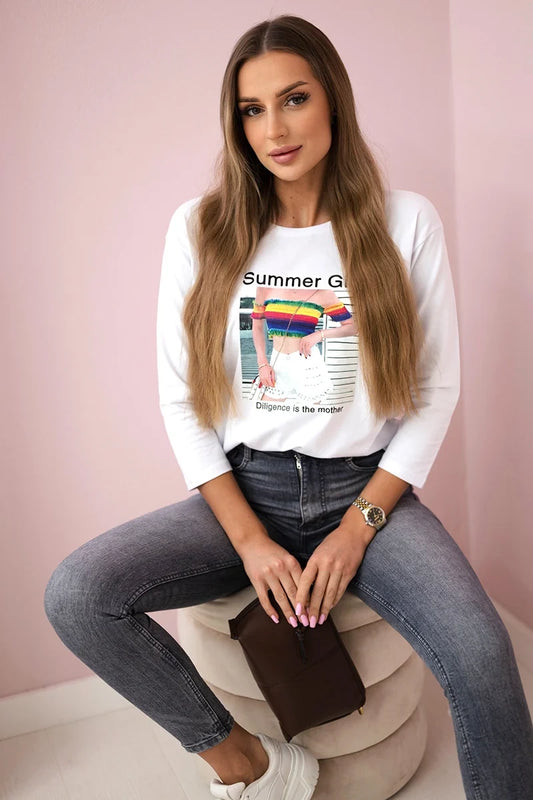 Blúzka s potlačou Summer Girl biela univerzálne