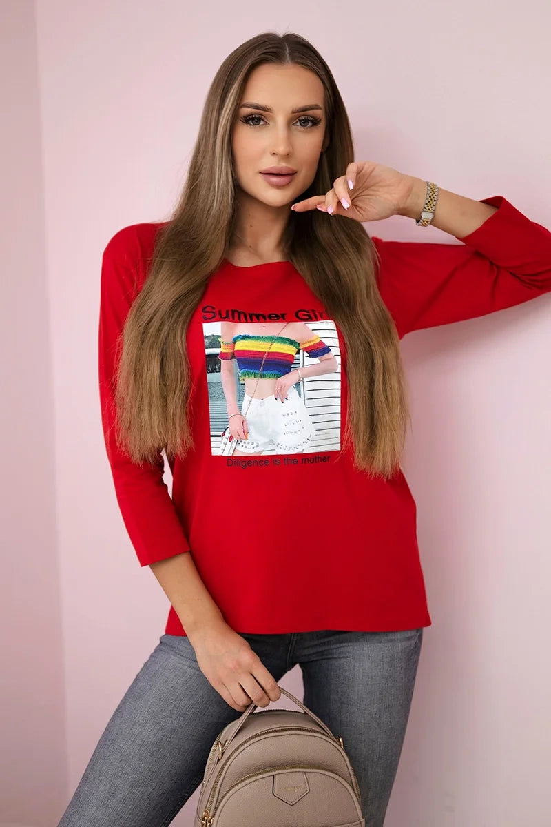 Blúzka s potlačou Summer Girl červená univerzálne