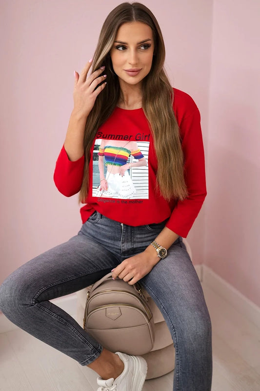 Blúzka s potlačou Summer Girl červená univerzálne