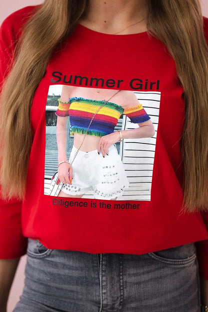 Blúzka s potlačou Summer Girl červená univerzálne