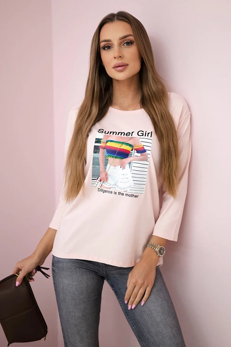 Blúzka s potlačou Summer Girl prášková ružová univerzálne
