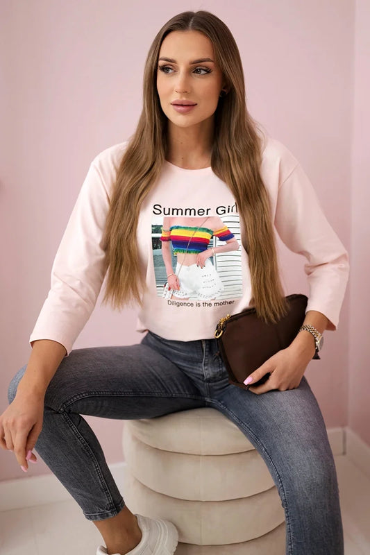 Blúzka s potlačou Summer Girl prášková ružová univerzálne