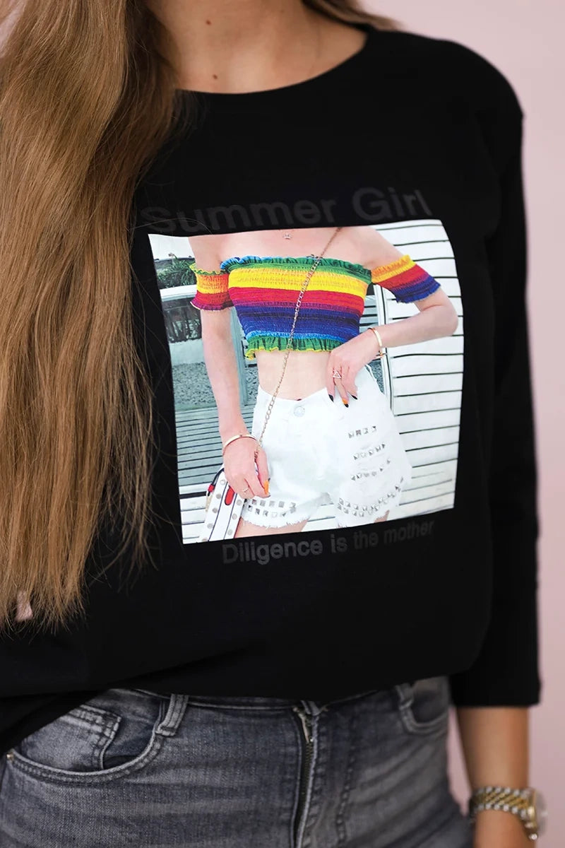 Blúzka s potlačou Summer Girl čierna univerzálne