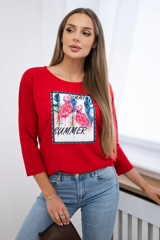 Blúzka s plameňovou grafikou 3D červená univerzálne