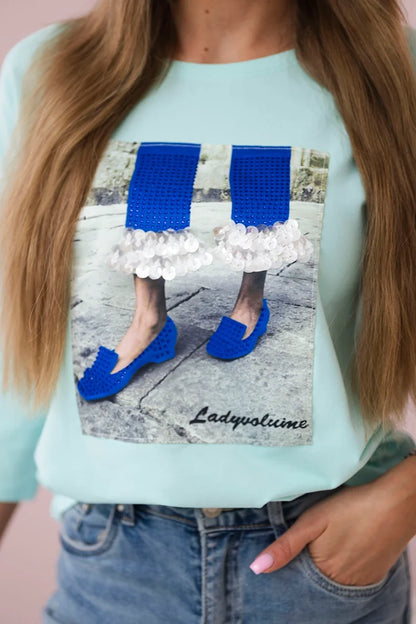 Blúzka s grafikou 3D so zirkónmi mäta univerzálne