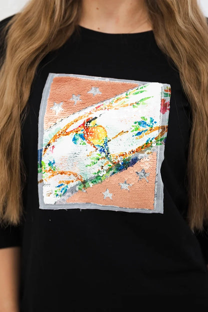 Blúzka s grafikou 3D Bird čierna univerzálne