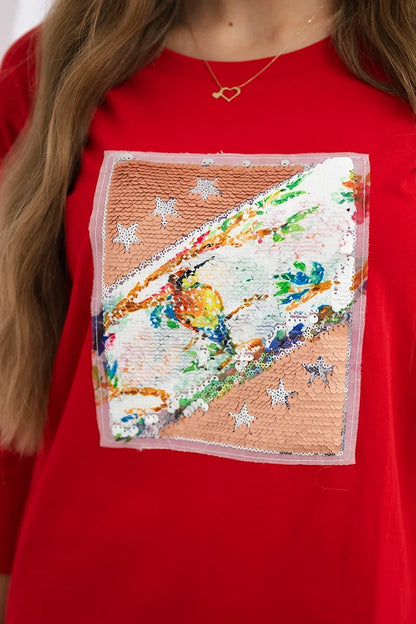 Blúzka s grafikou 3D Bird červená univerzálne