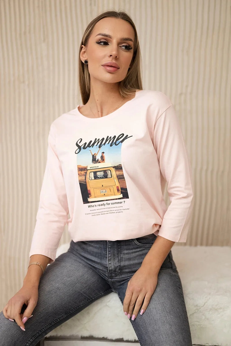 Blúzka s potlačou Summer car prášková ružová univerzálne