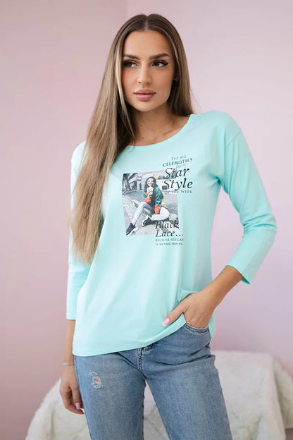 Blúzka s potlačou Star Style mäta univerzálne
