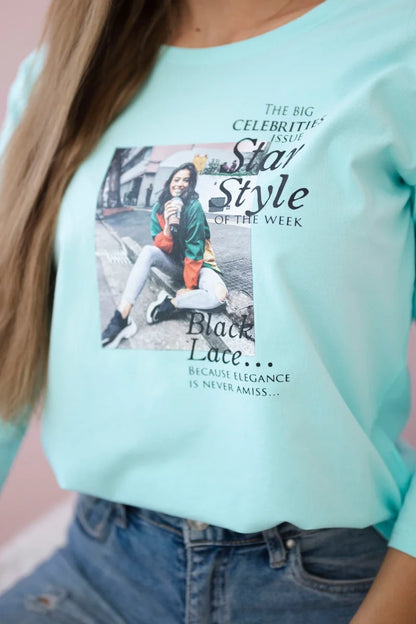 Blúzka s potlačou Star Style mäta univerzálne