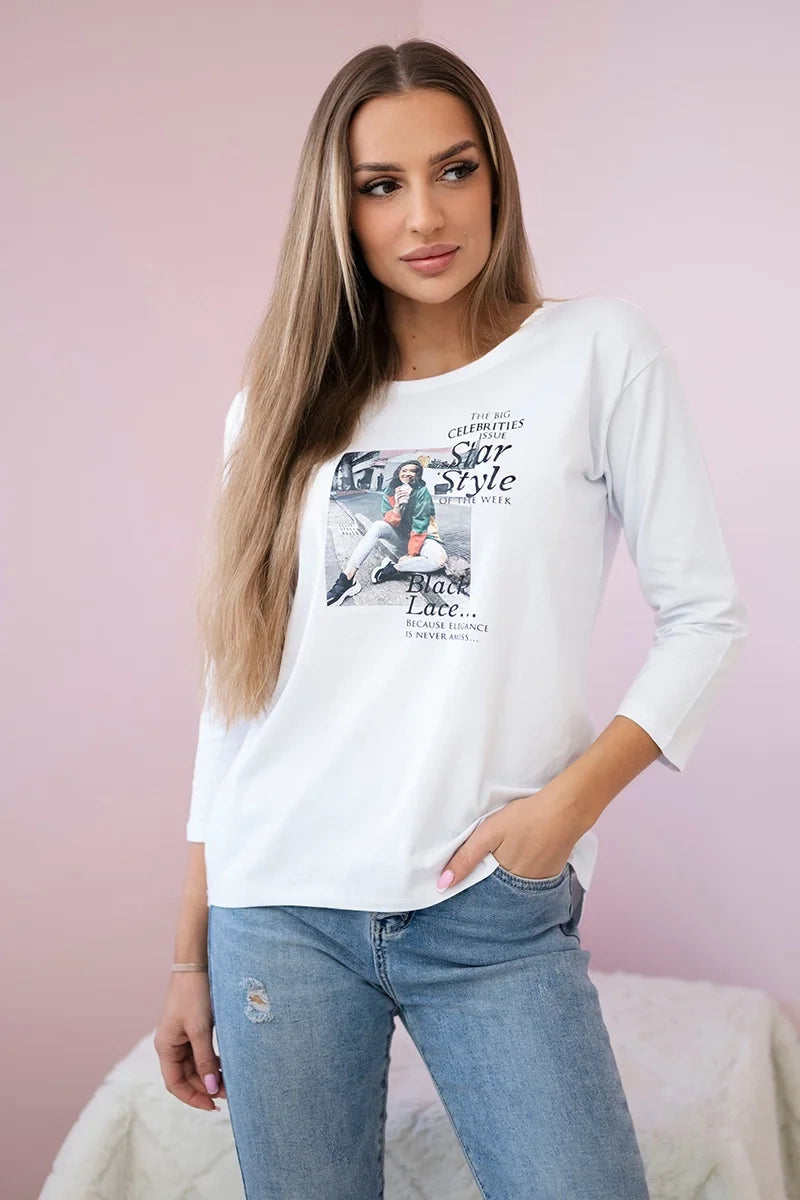 Blúzka s potlačou Star Style biela univerzálne