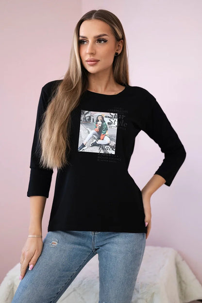 Blúzka s potlačou Star Style čierna univerzálne