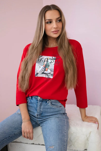 Blúzka s potlačou Star Style červená univerzálne