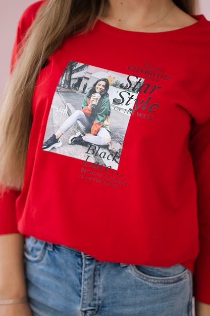 Blúzka s potlačou Star Style červená univerzálne