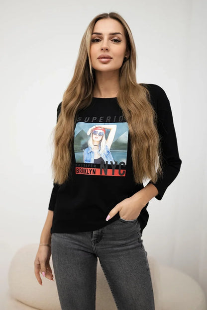 Blúzka s potlačou Superior čierna univerzálne