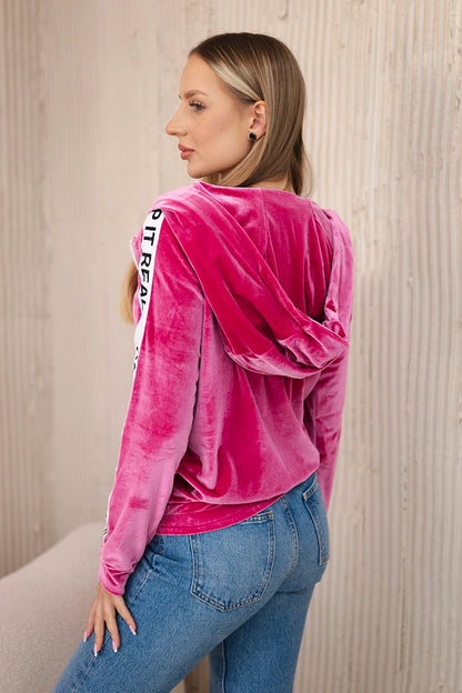 Velúrová mikina s kapucňou fuchsie univerzálne