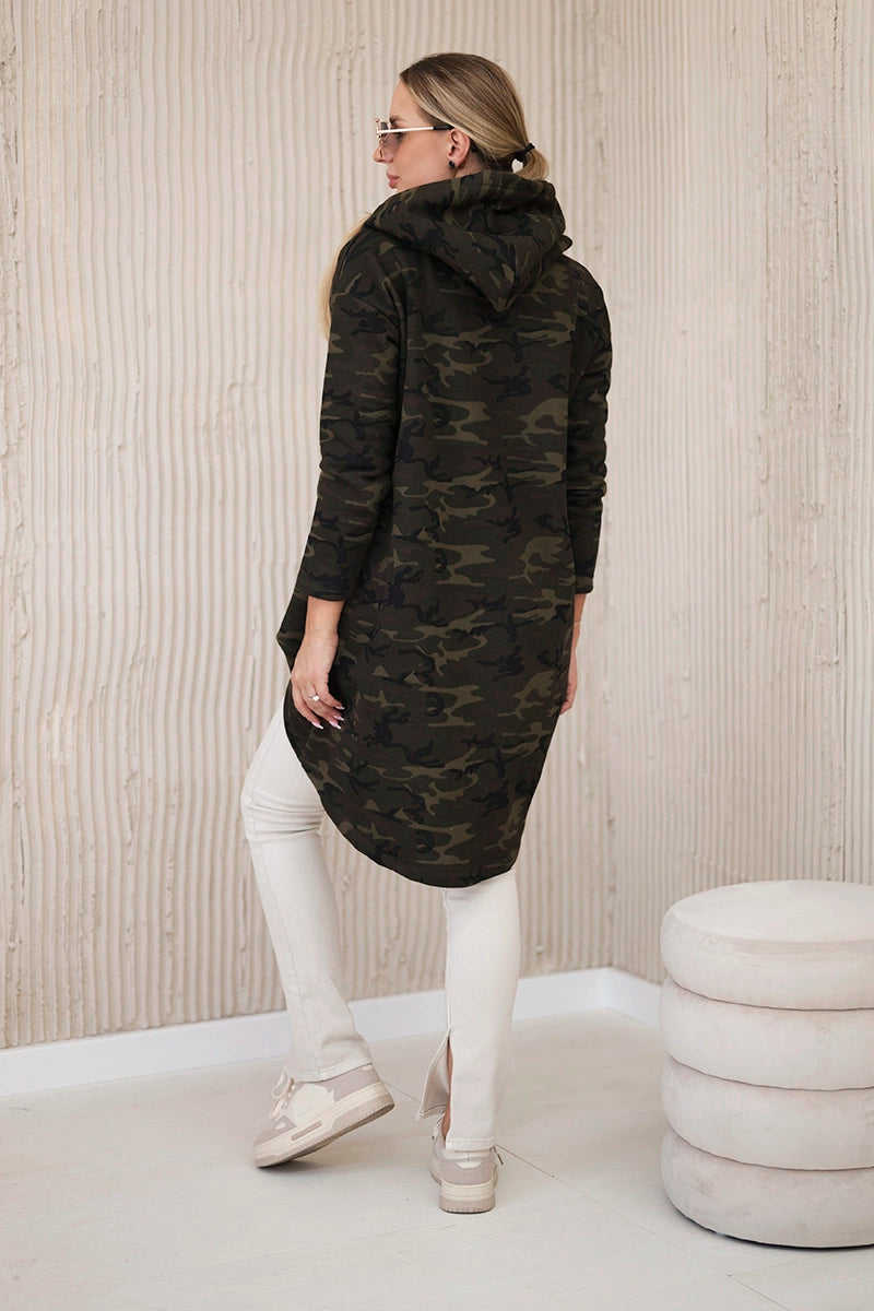 Mikina s dlhým chrbtom camo khaki+zelená univerzálne