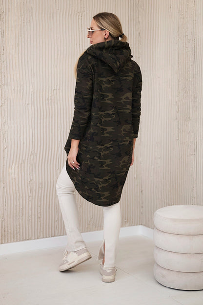 Mikina s dlhým chrbtom camo khaki+zelená univerzálne