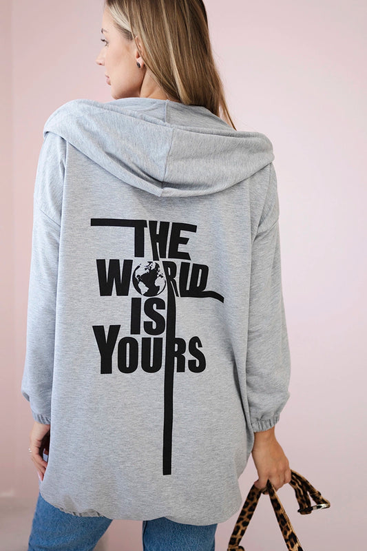 Mikina s potlačou "The world is yours" šedá univerzálne