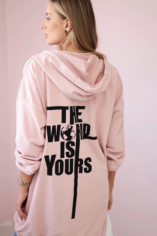 Mikina s potlačou "The world is yours" tmavá púdrová ružová univerzálne